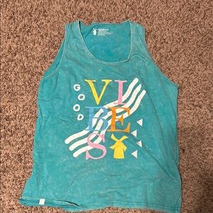 Dutch Bros Teal Graphic Tank Top with Colorful Print